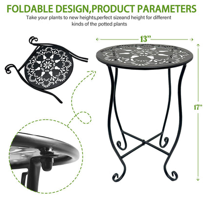 Arbuxzuy 3 Packs 17" Tall Round Metal Outdoor Side Tables for Patio, Decorative Black Flower Pot Stand, Rustproof Potted Holder, 120 lbs Load Capacity