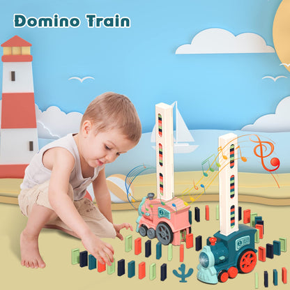 Noaideoi Domino Train Toy Set for Kids, Automatic Dominoes Blocks Building and Stacking Toys Creative Kids Games Early Education Christmas Birthday Gift Boys Girls Age 3 4 5 6 7 8 Year Old (Cyan)