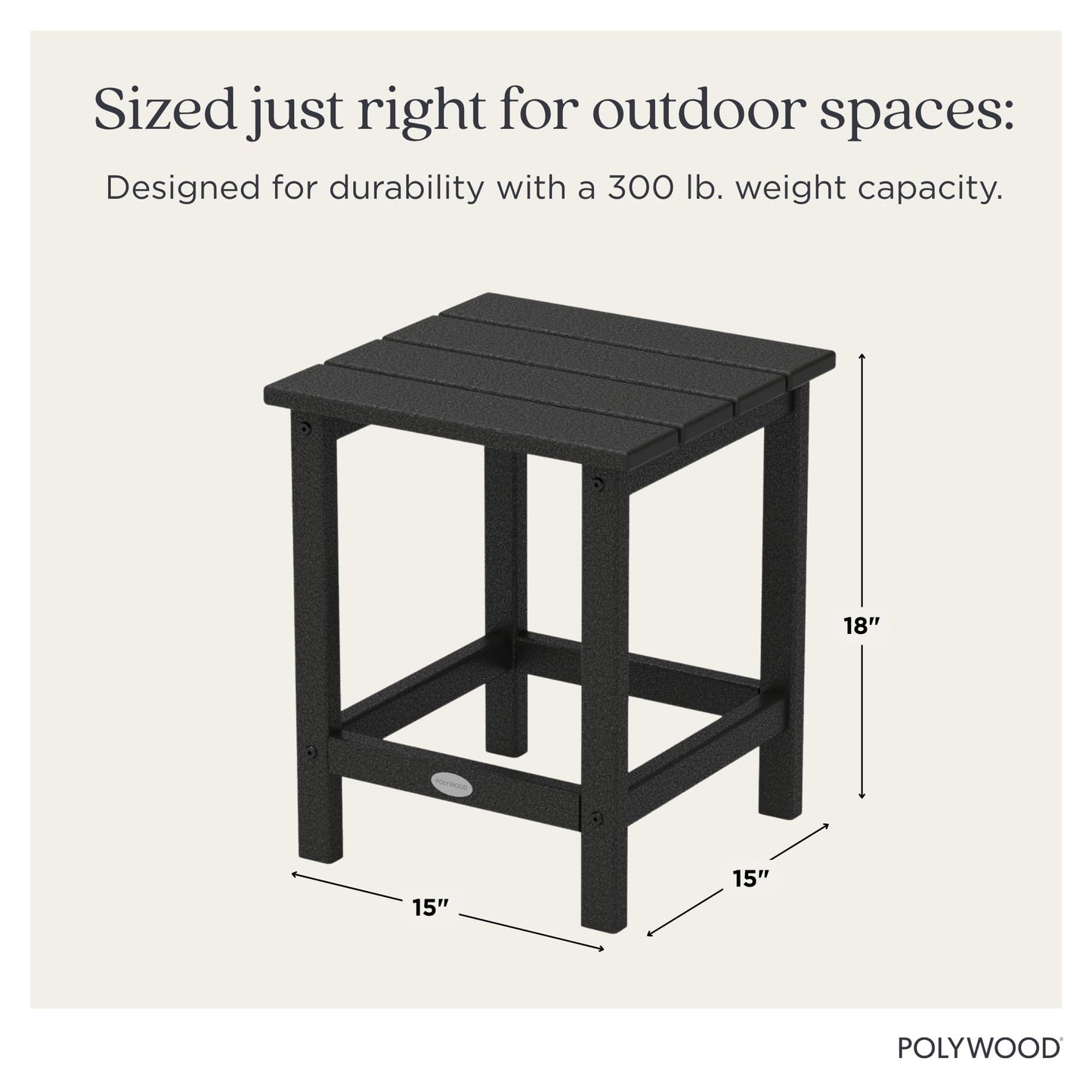 POLYWOOD Long Island 18" Side Table, Black