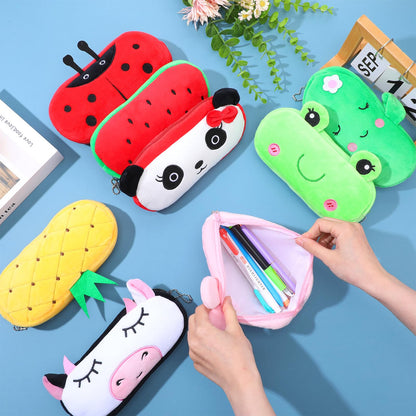 JOUTYFOR 8 Pcs Cartoon Pencil Pouch Bulk Cute Zipper Pencil Cases Animal and Fruit Pencil Boxes Plush Pencil Bag Japanses Kawaii Stationery Bag for Kids Boys Girls Students Classroom