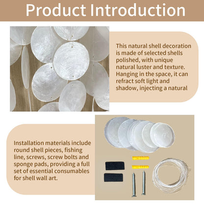 Vechor Handmade 24"x15.7" Capiz Shell Wall Art, Coastal Beach Décor，Solid Wood Frame, Natural White Seashell Hanging for Living Room, Bedroom, Office
