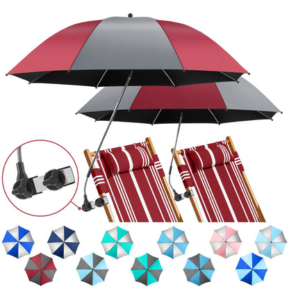 NBtoUS 2 Pack Chair Beach Umbrella with 360 Universal Clamp, UPF50+ Umbrella Outdoor Patio Sun Protection for Chairs, Beach &Patio Use (Grey/Wine Red)