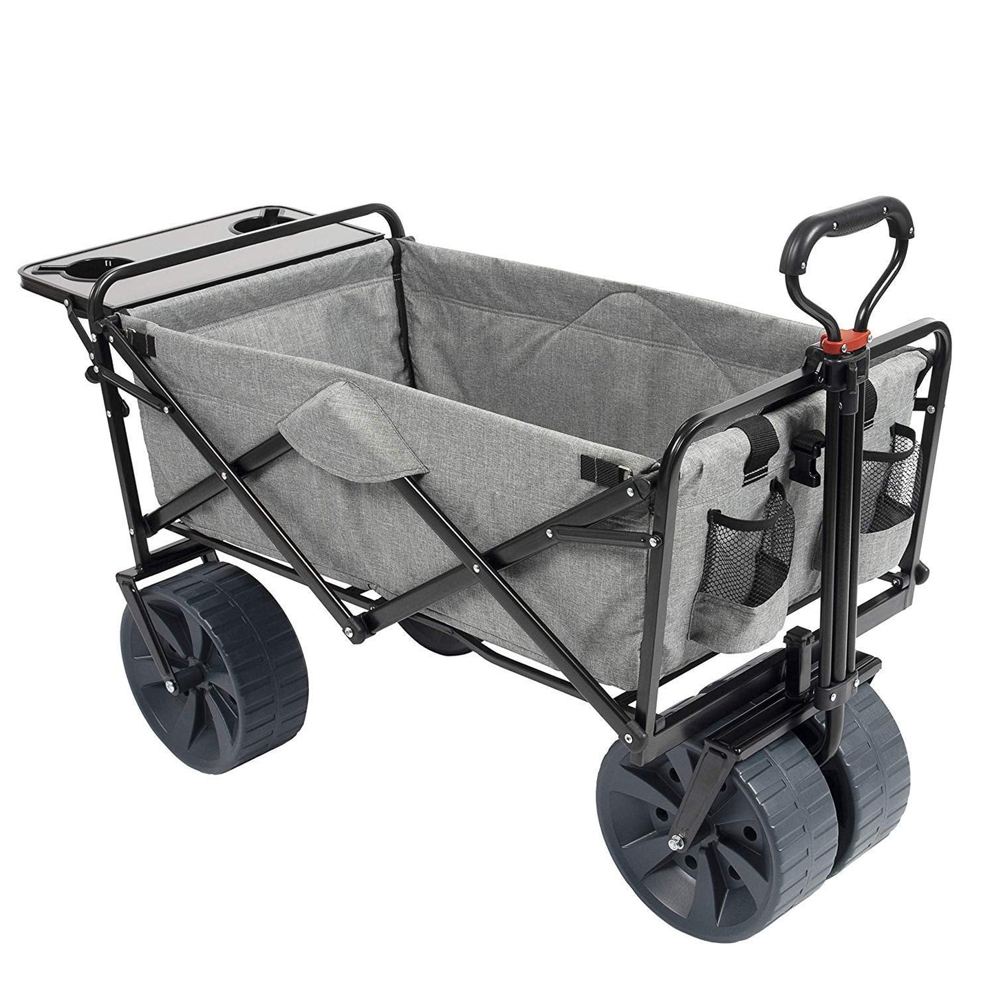 MacSports All Terrain Beach Wagon with Side Table|Heavy Duty Collapsible Folding Cart with Large Wheels for Beach Day, Picnic, Camping,Outdoor Activities | Light Gray