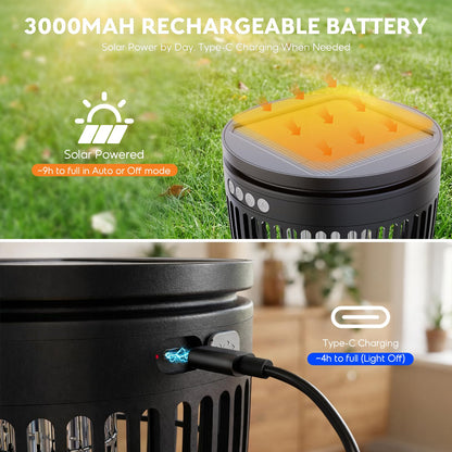 Solar Bug Zapper Outdoor, 4200V 3-in-1 Mosquito Zapper with Flame Light & RGB Projector, Solar Powered & USB Rechargeable, Smart Auto Mode, IP65 Waterproof Mosquito Killer for Yard Garden 2000 Sq Ft
