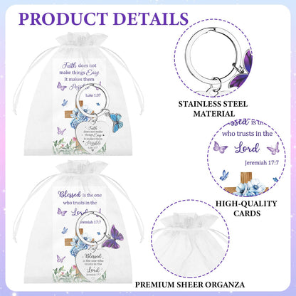 WZSTNBLA 20 Sets Inspirational Religious Gifts Christian Butterfly Keychain Motivational Encouragement Thank You Cards and Organza Bags Employee Appreciation Gift for Female Friends Staff Coworkers
