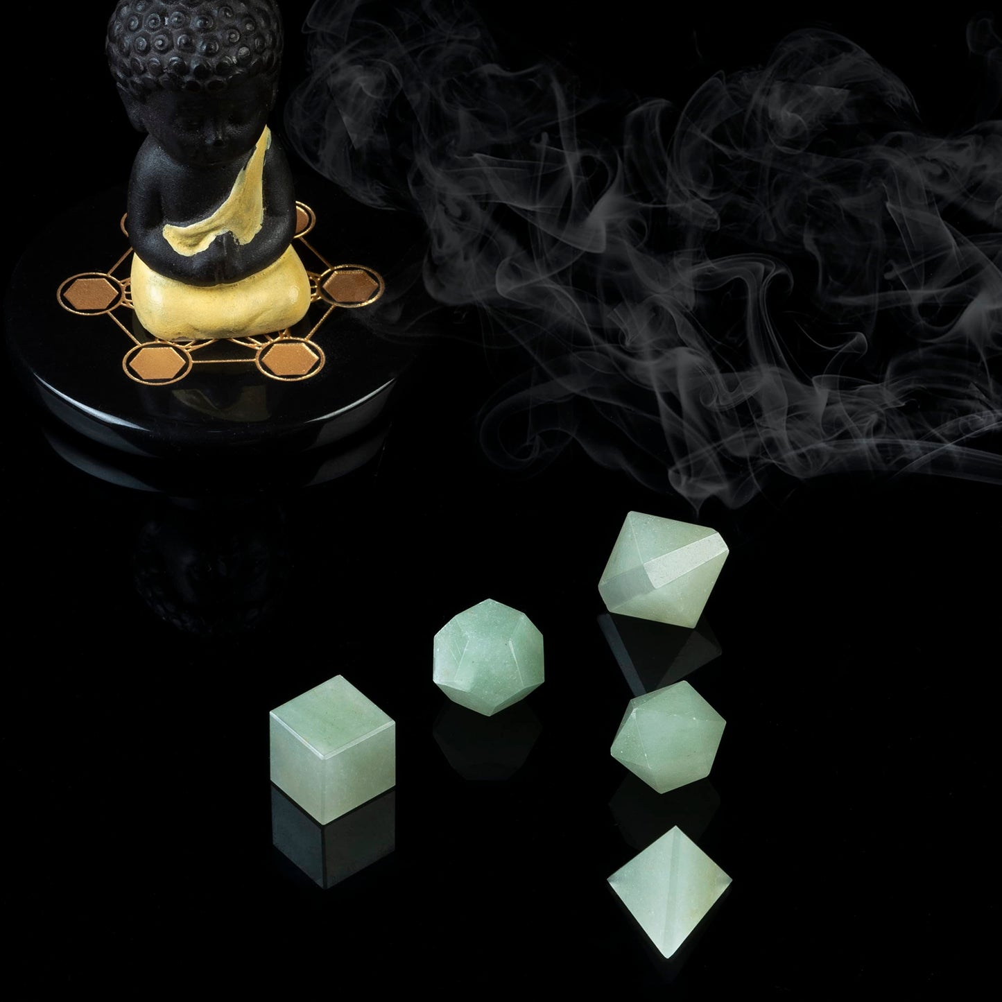Crocon Green Jade 5Pcs Platonic Solids Crystal Geometry Set, Platonic Solids Sacred Geometric Stones for Meditation Reiki Balancing Healing Chakra Stone Cleansing Spiritual Good Luck (15-20 mm)