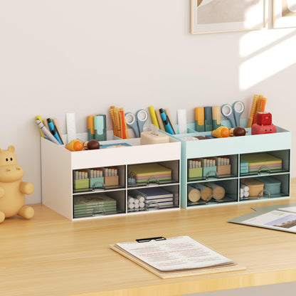 Marbrasse Pen Organizer with 4 Drawer, Multi-Functional Pencil Holder for Desk, Desk Organizers and Accessories with 4 Compartments + Drawer for Office Art Supplies (White)