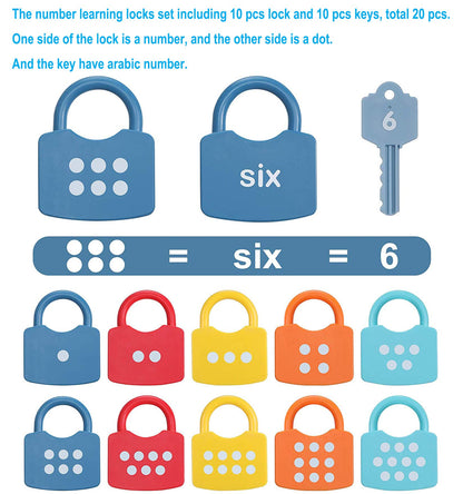 Lerdots Kids Learning Locks with Keys, Montessori Counting Toys for Toddlers, 1-10 Dots Number Matching Toys, Preschool Math Learning Activities for Ages 3 4 5 Boys Girls, Educational Gifts