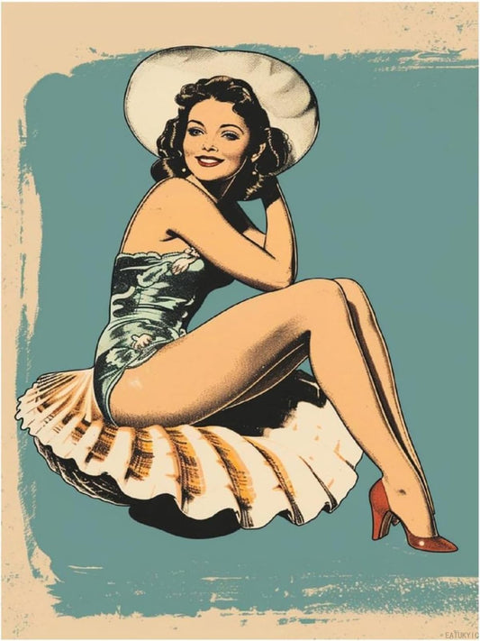 Vintage Lady with Cowboy Hat Sitting on Sea Shell Diamond Drawing Art Kit for Adults Love and Romance DIY Diamond Art Painting for Beginners Full Drill Round Gem Art for Crafts Home 12x16 inch