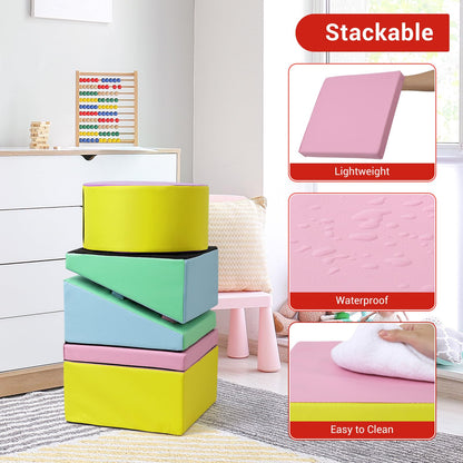 GarveeLife Foam Climbing Blocks for Toddlers, Waterproof Toddler Climbing Toys, Baby Jungle Gym Indoor Lightweight, Easy to Clean Foam Play Gym 5PCS