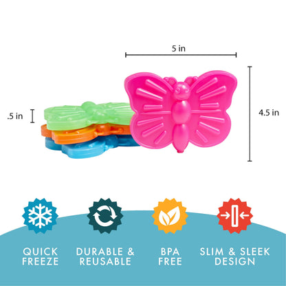 Cool Coolers by Fit & Fresh Kids Lunch Box Ice Packs, Slim Shaped Freezer Pack for Lunch Bags and Coolers 12 Pack Butterfly