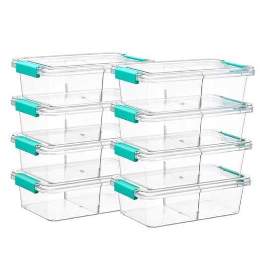 Vtopmart 8 Pack 1.5Qt Clear Pencil Box with Removable Divider, Plastic Pencil Case Crayon Box, Stackable Storage Containers with Lid for Pen, Art Craft, Back to School Teacher Supplies