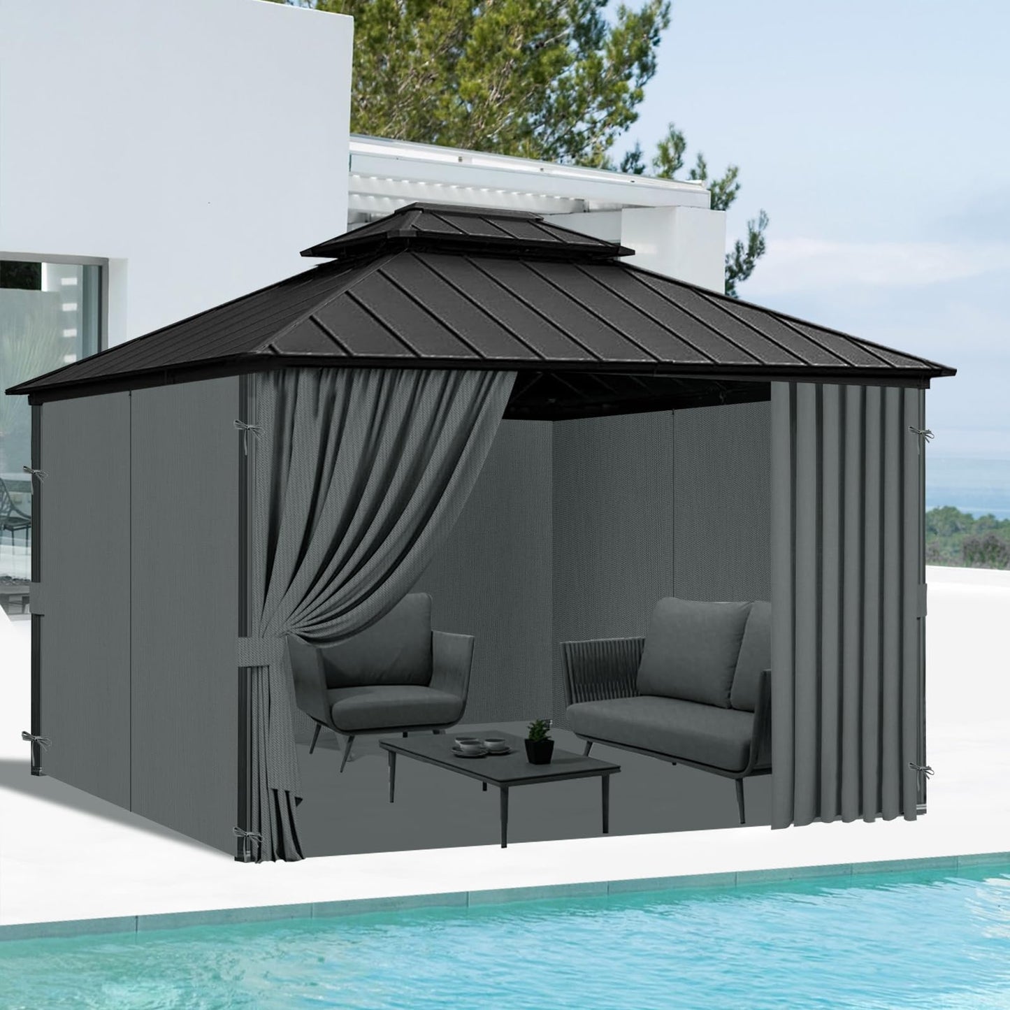 Bstge 10'x12' Gazebo Curtains Outdoor Waterproof, 4-Panels Sidewalls with Zipper, Universal Replacement for Patio Privacy Screen(Only Curtains)