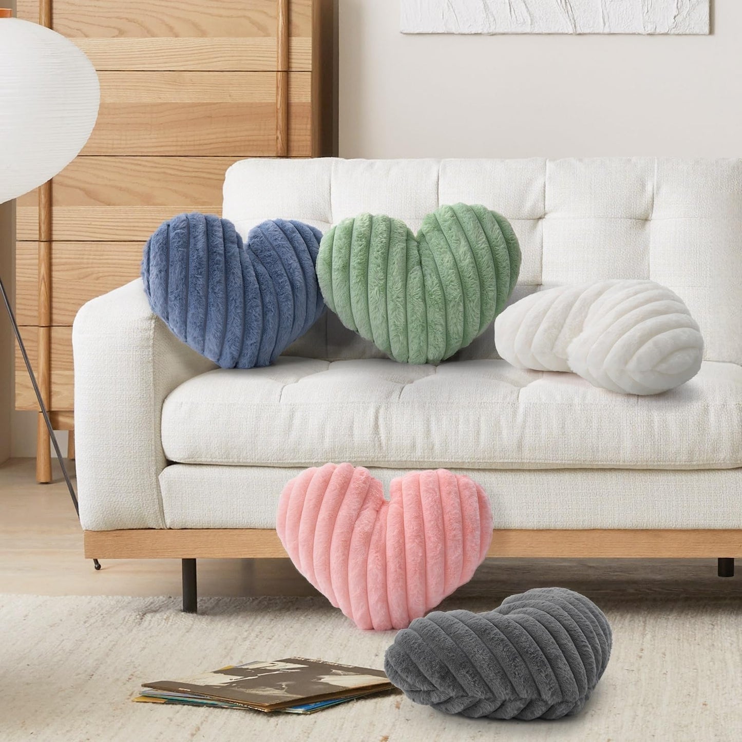 16 Inch Sage Green Heart Pillow Cute Decorative Throw Pillows, Heart Shaped Soft Fluffy Faux Fur Pillows Cushions for Couch Chair Bed Bedroom Room Home Decor Aesthetic (1, Green, Medium-16"x13")