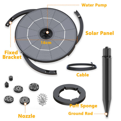 AISITIN 2.8W Solar Fountain Pump for Bird Bath Upgraded 2026, Floating Solar Powered Water Fountain Built-in 1000mAh Battery with 7 Nozzles & 3 Integrated Bracket for Bird Bath and Outdoor Garden