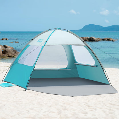 OutdoorMaster Beach Tent for 3/4 Person - Easy Setup Sun Shade Shelter, Portable Beach Shade Sun Canopy with UPF 50+ UV Protection, Removable Skylight Family Size - 4 Person Olive Green