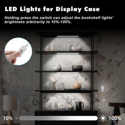 JUSJUBR 4-Pack Cold White Display Shelf Lights, Under Shelf Lighting with Memory Function, 12 Inch 6000K Plug-in Bookshelf Lighting, LED Cabinet Lights for Display Case/Pantry/Closet/Safe
