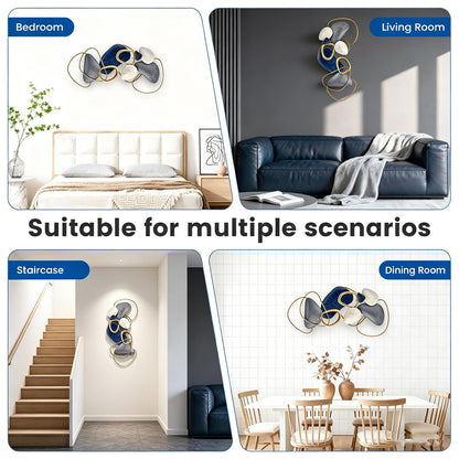 SHERBECK 3D Metal Wall Art Decor Blue Pebble Wall Sculptures Hanging Ornament Modern Abstract for Bedroom Living Room Sofa Background Home Office Kitchen Gold 41.3" L × 19.7" W
