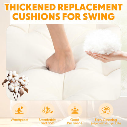 Wenqik 2-3 Seater Porch Swing Cushions with Backrest 60 x 40 x 4 Inch Thick Outdoor Waterproof Bench Pad Patio Swing Replacement Cushion, Split Design, Soft for Garden, Lawn, Backyard(Natural White)