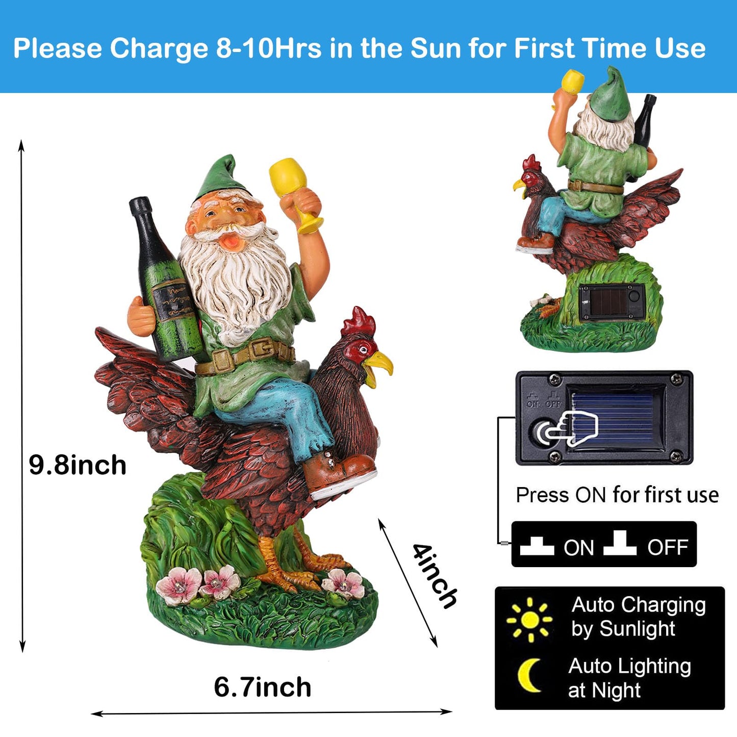 Foreby Garden Gnomes Statue Outdoor Decor,Funny Gnome Riding Rooster Sculptures Art Decor, Ideal Decoration for Yard Balcony Patio Lawn Home House - Birthday Gifts