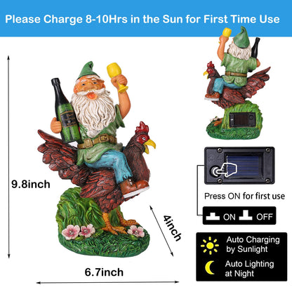 Foreby Garden Gnomes Statue Outdoor Decor,Funny Gnome Riding Rooster Sculptures Art Decor, Ideal Decoration for Yard Balcony Patio Lawn Home House - Birthday Gifts