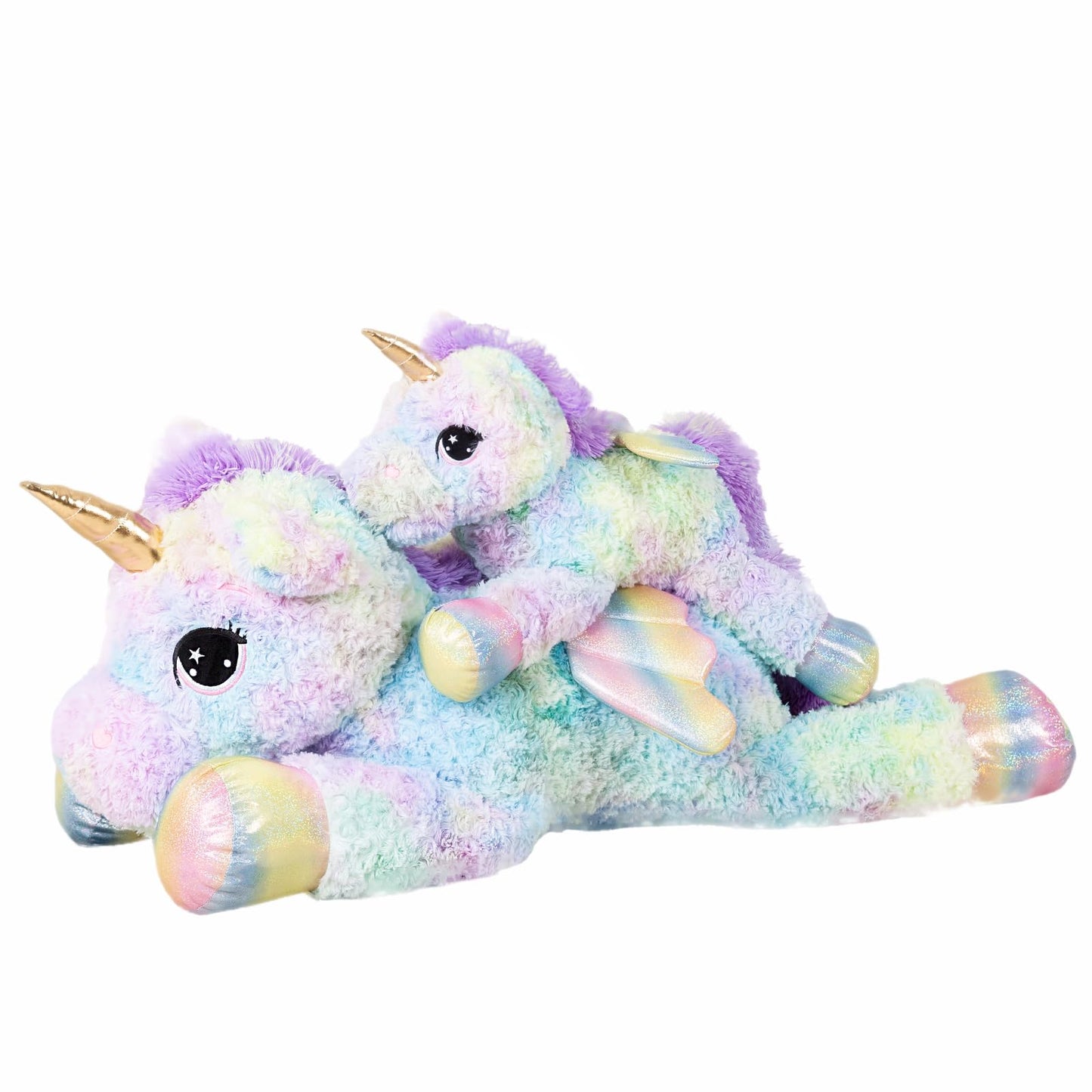 FFxiong 44 Inch Giant Rose Rainbow Unicorn Stuffed Animal Plush Toy with Wings Soft Cute Large Unicorn Plushies Animals Body Pillow Gift for Children Boy Girl Kids Birthday Valentine Room Decorations