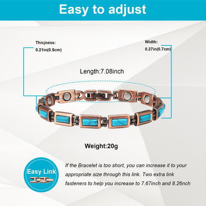 EnerMagiX Copper Bracelets for Women, 7.48inch Adjustable Blue Turquoise Magnetic, Fashion Jewelry Present (0170)