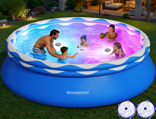 Easy Set Pool with Pool Lights, Upgraded Above Ground Pool,Large Inflatable Swimming Pool for Adults Round Pool,Quick Set Inflatable Top Rings Above Ground Swimming Pool 8ftx30in