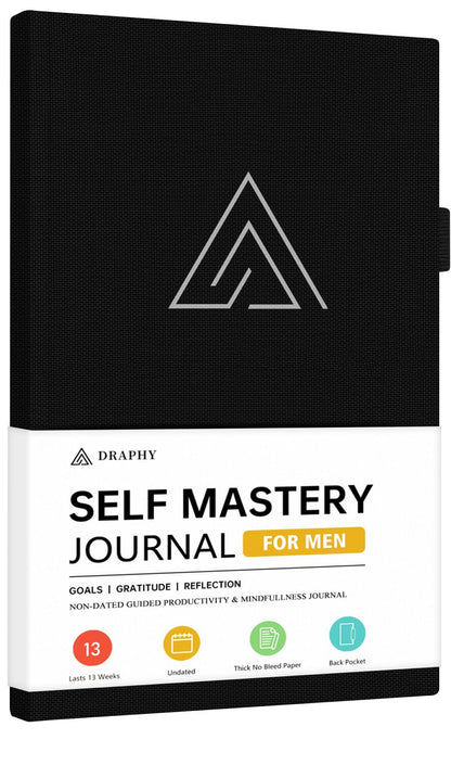 Self-Mastery Journal for Men - Gratitude and Productivity Journal for More Happiness, Positivity, Growth, Mindfulness, Self Care and Reflection - Guided Inspirational Journals for Men & Women (Black)