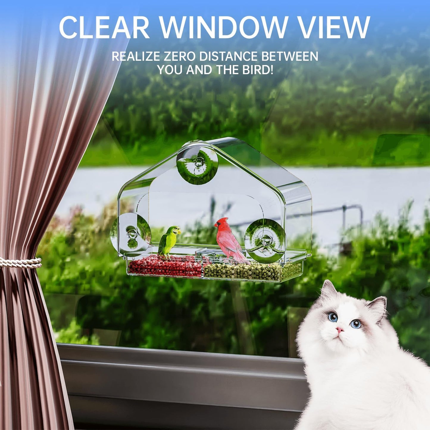 Yieach Clear Bird Feeders for Window Viewing,Acrylic Window Bird Feeders with Strong Suction Cups for Cats,Kid and Birds Lovers Gifts,Large Window Mount Birdfeeder,Birds House for Outdoors,Balcony