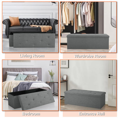ZEUKMXOO 30 inch Storage Ottoman Bench, 30 inch Folding Storage Bench Ottoman, for Bedroom, Living Room, and Utility Room, Grey (30'' W)