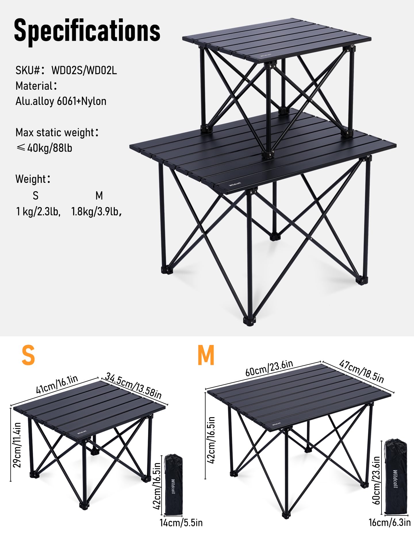 WildCall Ultralight Camping Table, Compact Aluminum Folding Beach Table with Carry Bag for Outdoor, Picnic BBQs, and Cooking