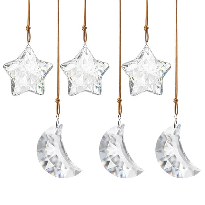 LOULIQIGIFT 6pcs Clear Crystal Star and Half Moon Prisms Ornaments Faceted Glass Hanging Ornaments for Home Garden Window Wedding Party Decor