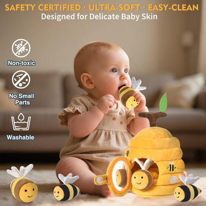 Alsatic Baby Toys for 1 Year Old, Soft Beehive with 5 Stuffed Bees, Crinkle, Rattle, Mirror, Montessori Toys for One Year Old Birthday Gift for 12-18 Months Baby Easter Basket Stuffers