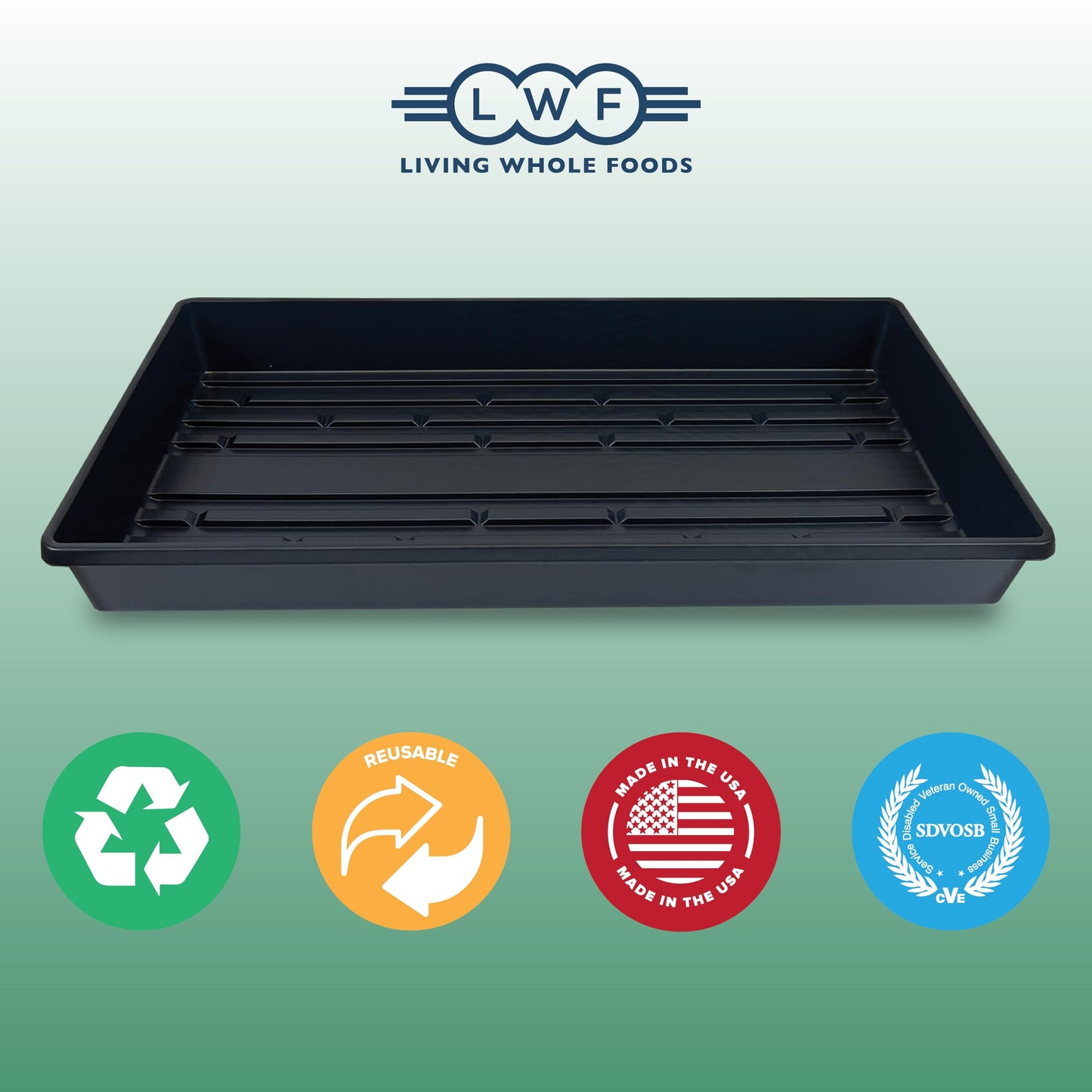Living Whole Foods 5 Pack of Durable Black Plastic Growing Trays (Without Drain Holes) 21" X 11" X 2" - Flowers, Seedlings, Plants, Wheatgrass, Microgreens & More