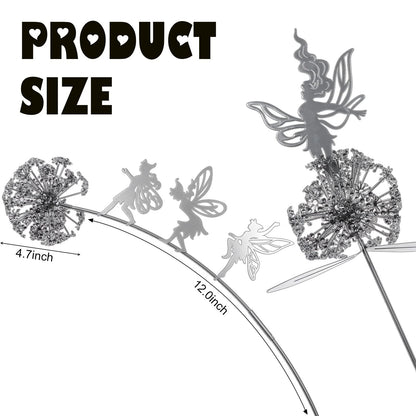 2 Pcs Dancing Fairy Dandelion Garden Sculptures Metal Art Outdoor Ornaments Whimsical Flower Fairy Silhouette Statues for Yard Lawn Patio Landscape Decor Adding Enchanting Magic to Outdoor Space