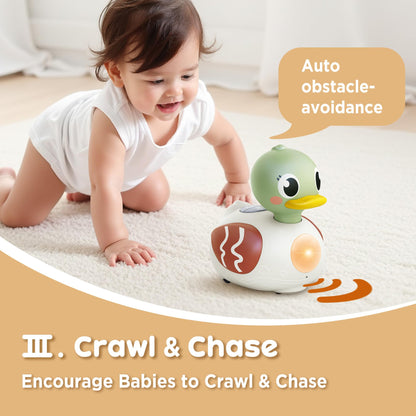 iPlay, iLearn Baby Musical Duck Toy, Infant Tummy Time Crawling Toy, Toddler Music Duck W/Light Sound 6-12 Month, Sensory Development Learning First Birthday Gift 7 8 9 10 Month 1 Year Old Boy Girl