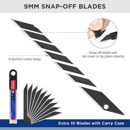 WORKPRO Premium Utility Knife Retractable Snap-off Blade, Heavy Duty Aluminum Box Cutter Set, Razor Knife Exacto Craft Knives, with 10 Extra 9mm Blades, Pack of 5