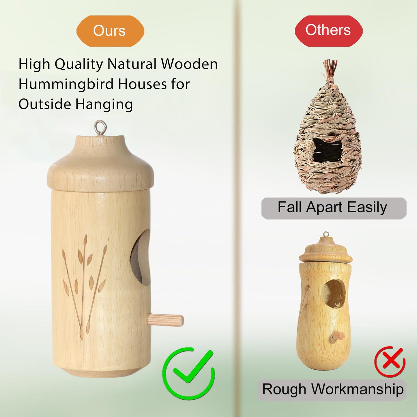Hummingbird House - Natural Wooden Hummingbird Houses for Outside Hanging, Gardening Gifts Home Decoration 3 Packs