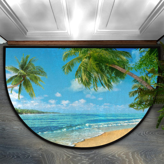 Indoor Doormat Summer Beach Palm Trees Half Round Door Mat, Non-Slip Absorbent Entrance Welcome Mat, Front Porch Decor Mats Low-Profile Entryway Doormat Kitchen Fireplace Floor Mat,A-7