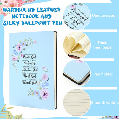 Resholder 6 Pcs Christian Gifts Set for Women Glass Bottle, Makeup Bag, Ballpoint Pens, Religious Scripture Notebook Inspirational Gifts for Sunday School Church(Blue)