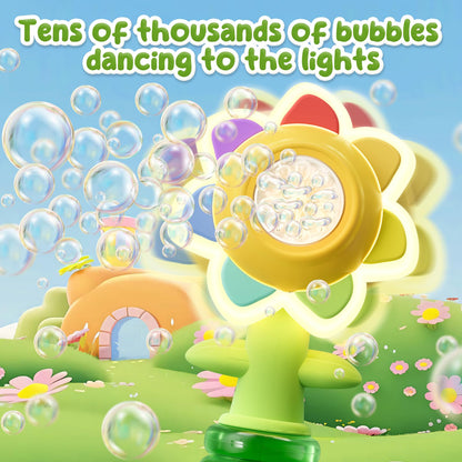 Rechargeable Flower Bubble Guns for Kids W/LED Lights & 10 Refill Solutions, Fun Swing Dance Bubble Maker Machine Blower Blaster Toys,Outdoor Summer Play, Easter, Birthday Party Favors & Gifts Pink