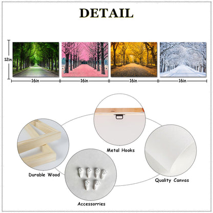 iLOOKLiKE 4 Panels Colorful Trees Canvas Wall Art Four Season Picture Prints Spring Summer Fall Winter Nature Scenery Mural Painting for Living Room Bedroom Ready to Hang 12x16inchx4pcs