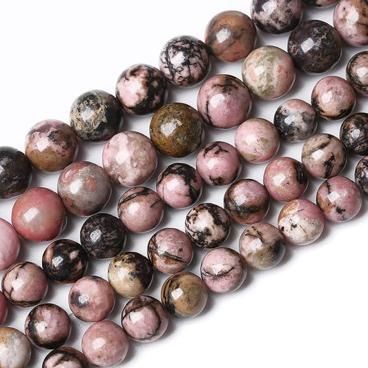 90PCS 8mm Natural Black Lace Rhodonite Beads Healing Power Stones Round Loose Gemstone Beads for Jewelry Making DIY Bracelet Necklace 32" 2 Strands