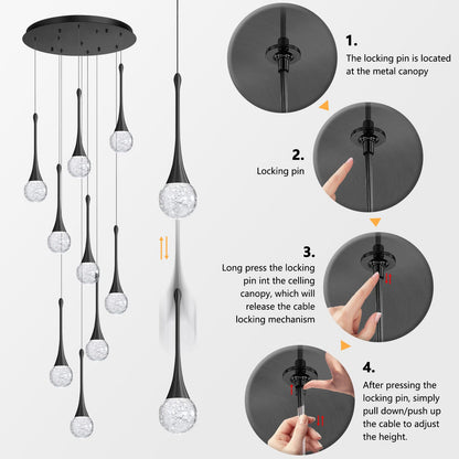 cenozo 9 Light Modern Glam Crystal Chandelier for High Ceiling LED Dimmable Ceiling Pendant Light Staircase Foyer Enterway Living Room Chandelier Lighting Antique Black