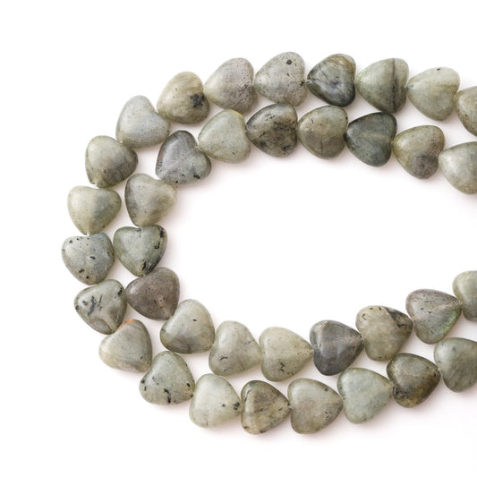 Natural Heart Shaped White Labradorite Stone Beads 10mm Loose Crystal Healing Beads for DIY Necklace Bracelet Making Gemstone Craft Supplies