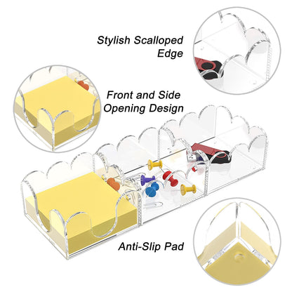 YAGELI Magnetic 3-in-1 Acrylic Sticky Note Holder Dispenser | Modern Desktop Organizer for 3x3 Post It Notes & Memo Pads with Non-Slip Base | for Productive Workspace at Office, Home or School | Clear