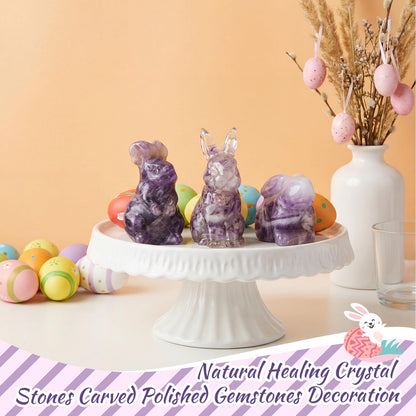 Pinkunn 3 Pcs Amethyst Bunny Figurines—Carved Crystal Rabbit Statues for Easter, Home & Office Decor, Natural Healing Purple Gemstone Gifts for Bunny Lovers
