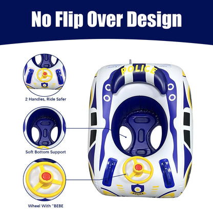 Police Car Toddler Pool Float, Inflatable Baby Pool Floaties, Baby Swim Floats with Handle and Safety Seat Pool Floatie Toys for Boys Girls Kids 1, 2, 3, 4, 5 Years Old (Blue Yellow)