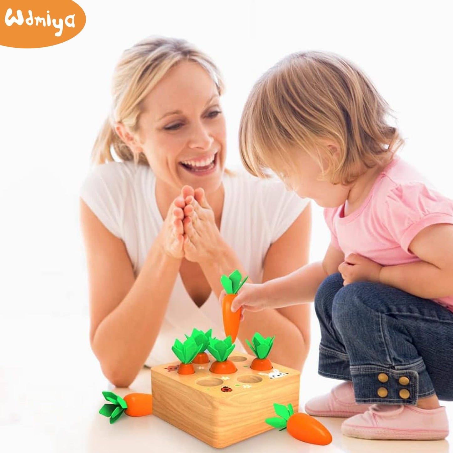 Wdmiya Montessoritoys for 1 Year Old, Wooden Toys Developmental Shape Sorting & Matching Puzzle Carrots Harvest Game, Birthday Gifts for Toddlers Babies Boys and Girls 6-12 Months Christmas